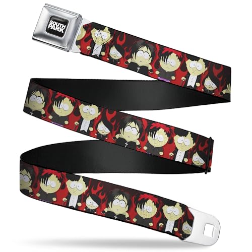 Comedy Central Belt, Seatbelt Buckle Belt, South Park Goth Kids Poses Flame Reds, Youth 22 to 32 Inches
