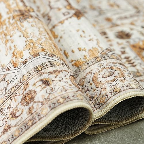 RUUGME Washable 5x7 Area Rugs - Large Rugs for Living Room Stain Resistant Carpet Vintage Tribal Rugs for Bedroom with Non Slip Backing Home Decor Floor Decoration Mat (5x7 Yellow)