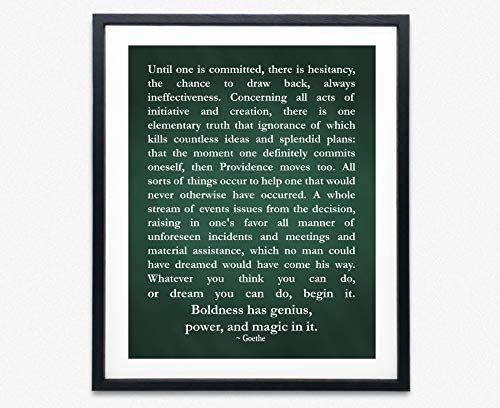 Affiche Goethe inspirante verte pour décorer un bureau d'entrepreneur