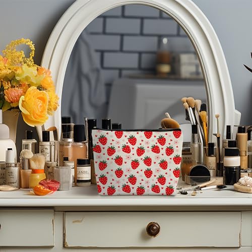 Cut Red Strawberry Makeup Bag Portable Cosmetic Bag Zipper Pouch Toiletry Bag for Purse, Strawberry Stuff Gifts for Women Girls4
