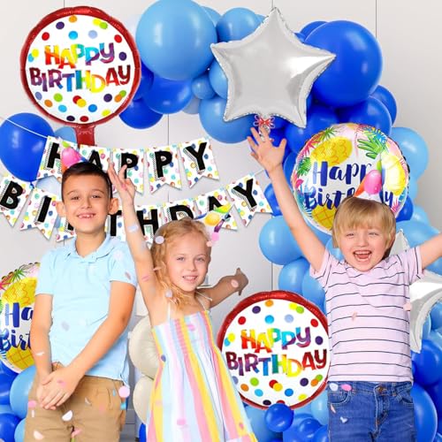 Image of Rozi Decoration 8th Birthday Decoration for Boys | Happy Birthday Decoration Kit Blue Theme with Pastel 8 Number Foil Balloon Decor Set of 58 Pcs