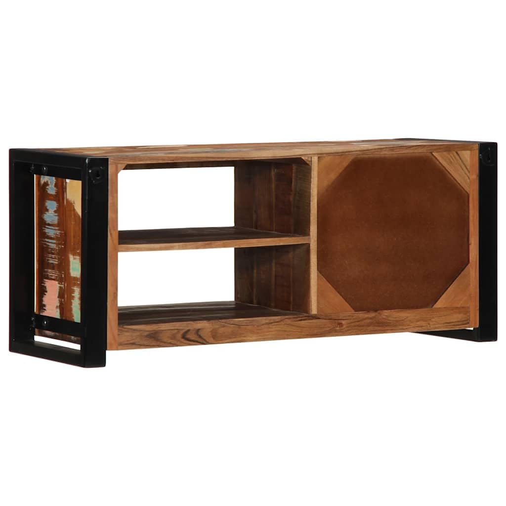 Mobile TV 80 x 30 x 35 cm, in legno massiccio anticato con maniglie in metallo e struttura in ferro, credenza bassa con vano portaoggetti, cassetto, scaffale per soggiorno, camera da letto