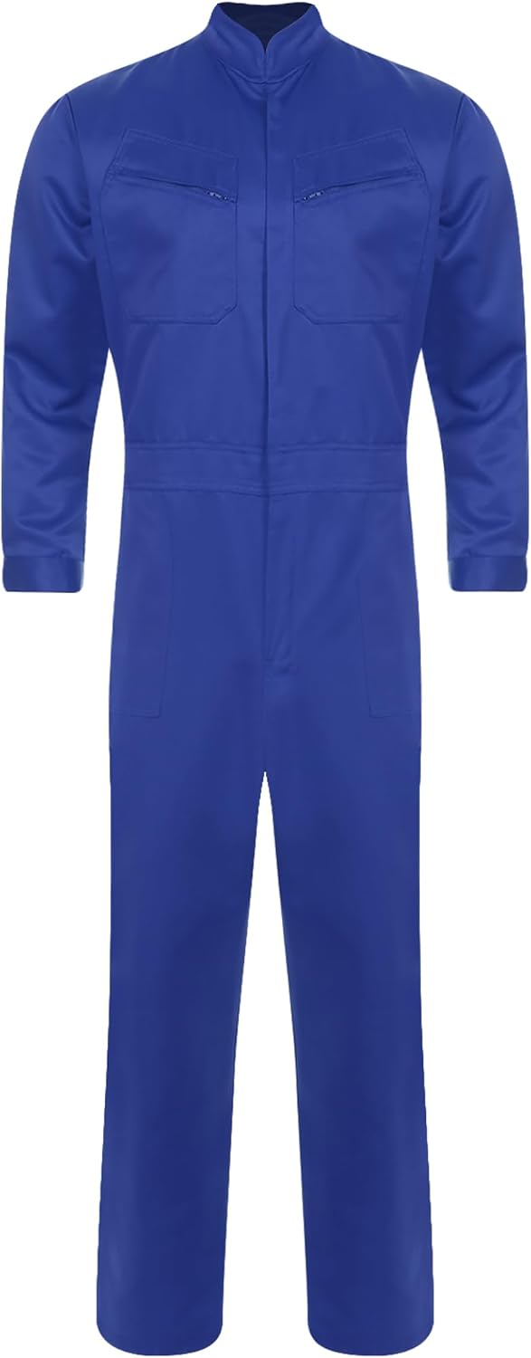 Vxuxlje Men's Wear Resistant Dustproof Coverall Stand Collar Long Sleeve Work One Piece Jumpsuit