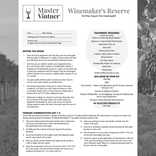 Image of Master Vintner Winemaker's Reserve Pinot Noir Wine Recipe Kit Makes 6 Gallons