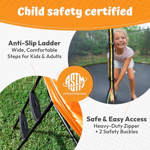 Image of JUMPZYLLA Trampoline Outdoor 8FT 10FT 12FT 14FT 15FT 16FT with Enclosure and Ladder, ASTM Approved Recreational Trampoline for Kids and Adults, Anti-Rust Coated Frame