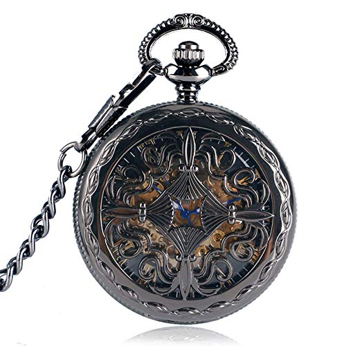 Taschenuhr,Trendy Gothic Grilles Blumenetui Krankenschwester Steampunk Automatische mechanische Geschenk Tasche Uhrenkette Antik