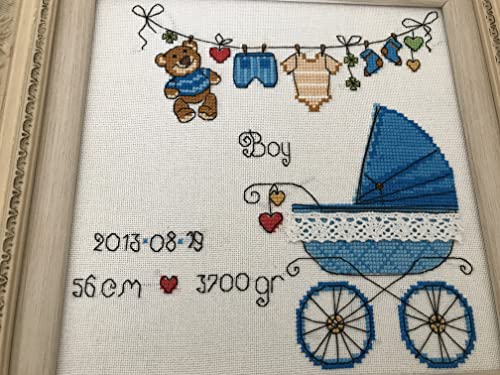 Image of RIOLIS - It's a Boy! 1418, Cross Stitch Kits 7,87 inch x 7,87 inch, Cross Stitch Kits for Beginners & Advanced, Crossstitching Kit Adult, Embroidery Counted Stitching Kit