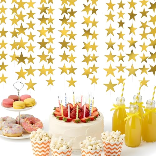 Matwsec 5 Stück 4m Sternengirlande 65 Fuß Sternen Girlande Gold Stern Girlande für Karneval Jubiläen Hochzeiten Partydeko Geburtstag Geburtstagsdeko Weihnachtsdeko
