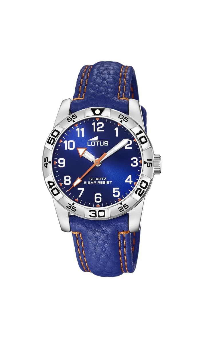 Lotus Jungenuhr Analog aus Edelstahl und Leder Blau