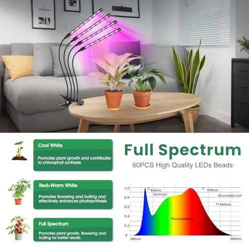 Image of Garpsen Grow Lights for Indoor Plants, 80 LEDs Full Spectrum LED Plant Grow Light, 10 Dimming Levels and 4 Heads Grow Lamp with Timer