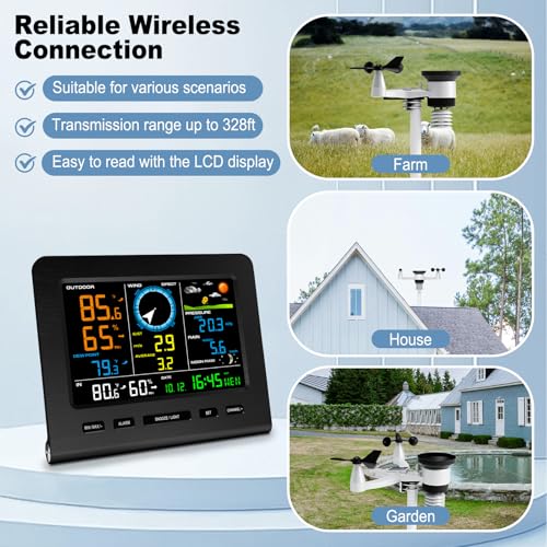 Urageuxy WiFi Weather Stations Wireless Indoor Outdoor, Home Weather Station with Rain Gauge, Wind Speed/Direction, Indoor/Outdoor Thermometer/Humidity, Moon Phrase, Alarm Clock, Barometric Pressure