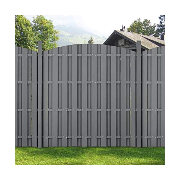 neu.holz WPC Gartenzaun mit Rundbogen und Pfosten 185x376cm Grau Sichtschutz Windschutz Lamellenzaun Zaun – Bild 7