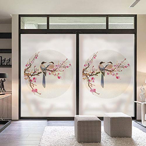 Xijier Decorative Privacy Window Films Chinese Painting Window Covering Muted Colors Frosted Window Film Glass Sticker for Home 23