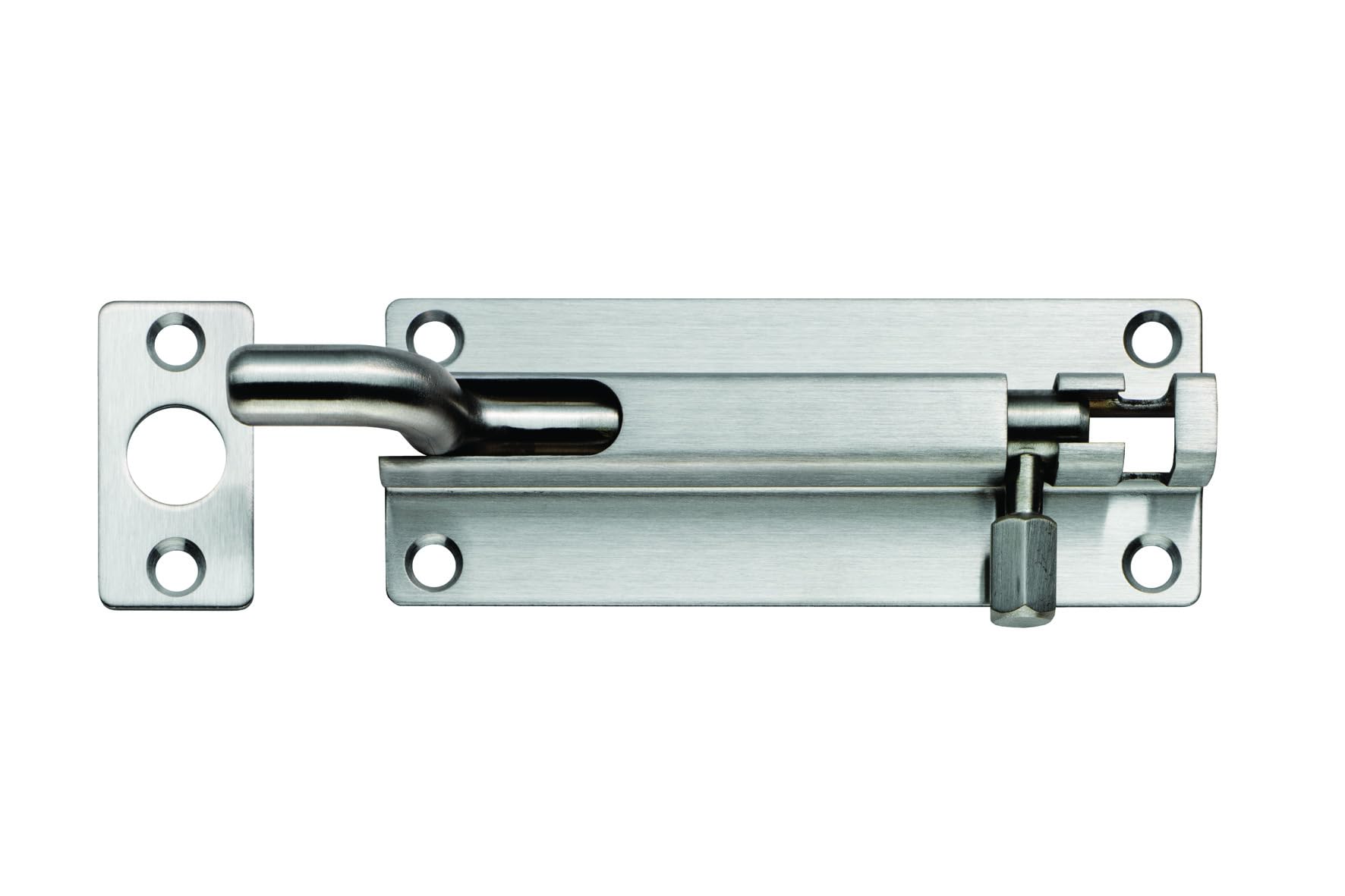 Kooples Hardware Cranked Barrel Bolt Lock โ Heavy Duty Steel Slide Latch for Doors, Gates, Cabinets โ Surface Mount Security Catch with Screws (Satin Stainless Steel, 80 x 38mm) โ image 1