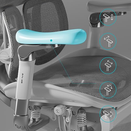 Brave V-Kinetic Sedia da ufficio Poltrona da Scrivania Ergonomica con Poggiapiedi Braccioli 5D Rete Supporto lombare Sedile regolabile Portata fino a 120 kg Grigio - Sedia gaming - Immagine 6