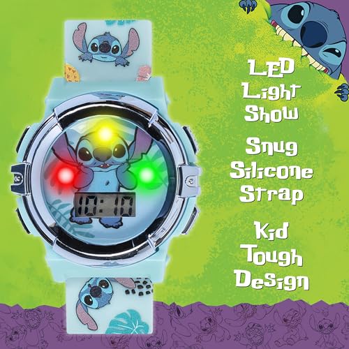 disney stitch kids lcd watch  flashing light-up dial digital time display adjustable strap fun character design perfectfor boys amp girls  fits wrists 55 to 8