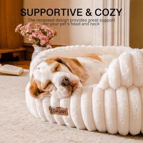 EDAGNY Cat Beds for Indoor Cats, Cat Bed Washable Kitten Bed Donut, Anti-anxiety Fluffy Calming Pet Bed for Puppy and Cat Sofa with Non-Slip Bottom (white, 51cm x 51cm x 20cm) - Image 6