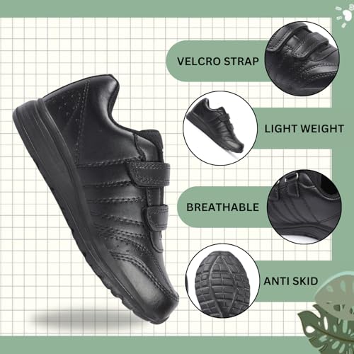 Image of TRASE School Shoes Black for Boys and Girl | Premium Light Weight EVA Sole | White and Black Colors Available| Without Laces 5 Years to 16 Years