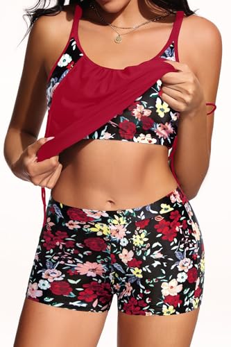 Image of Holipick Blouson Tankini Swimsuits for Women - Two Piece Tummy Control Bathing Suit with Shorts Modest Swimwear