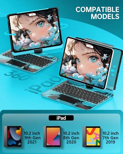 Image of Intermerge for iPad 9th 10.2 inch Keyboard Case, 360 Transparent Multi-Touch Trackpad, 7-Color Backlit Keyboard, Pencil Holder, Type-C, Power Indicator for 9th / 8th / 7th - Nebula Core X