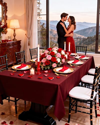Image of Pureegg Polyester Tablecloth 60 inch x 84 inch Reusable & Washable Red