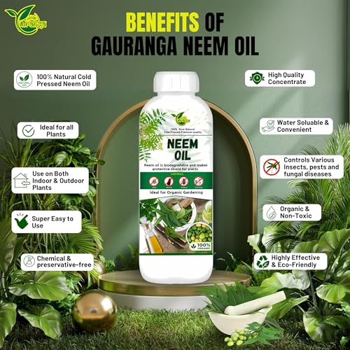 Image of Gauranga 100% Pure Organic Cold Pressed Water Soluble Neem Oil Concentrate| Natural Insect Pest Control & Fungicide for Plants Garden Agriculture For Indoor Outdoor Plants (500 Milliliter)