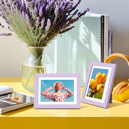 Image of upsimples 5x7 Picture Frame, Display Pictures 4x6 with Mat or 5 x 7 Without, Wall Hanging Photo Frames, Purple, 1 Pack