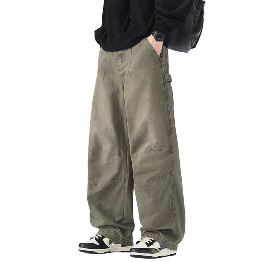 Mens Wide-Leg Pleated Denim Jeans Loose Fit Casual Summer Trousers for Comfortable Wear