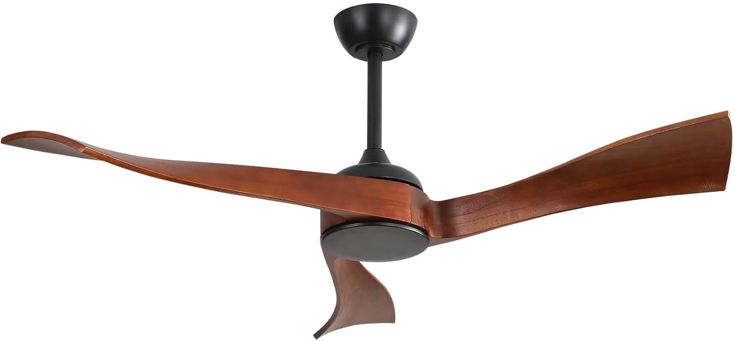 52 Inch Indoor Modern Ceiling Fan No Light 6 Speed Remote 3 Solid Wood Blade Reversible DC Motor for Living Room