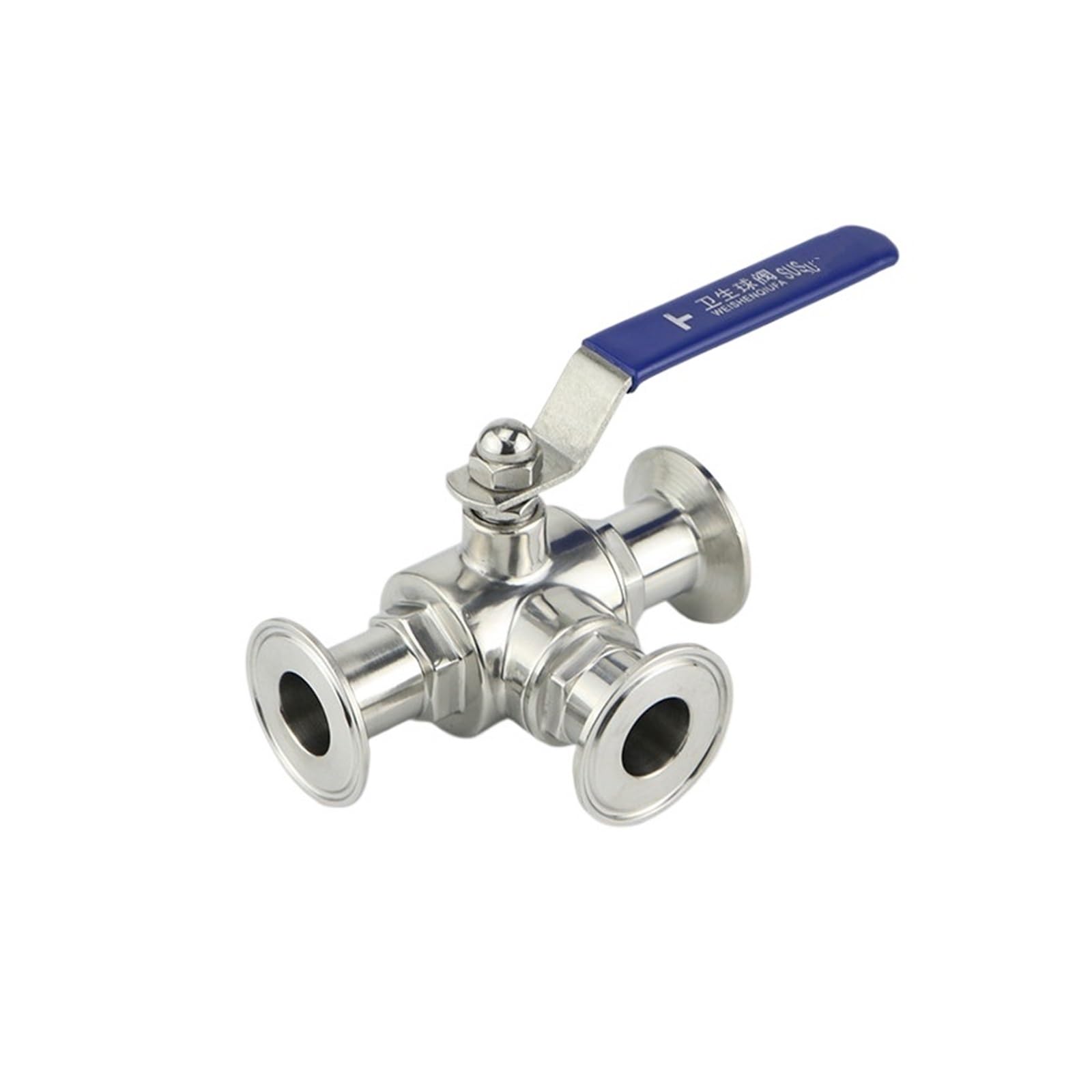 Válvula de bola de 3 vías L de 3/4 pulgada en acero inoxidable 304 con abrazadera triple de 1.5