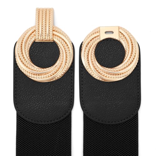 XZQTIVE Wide Belt for Women Fashion Elastic Belt for Dresses Coat Ladies Wide Stretchy Belt Waist Belt with Gold Buckle2