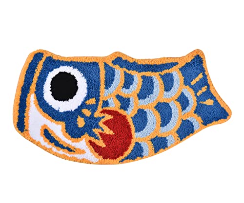 Feblilac Niedliche Fisch-Badematte für Badezimmer, japanische Koi-Flagge, weich,...