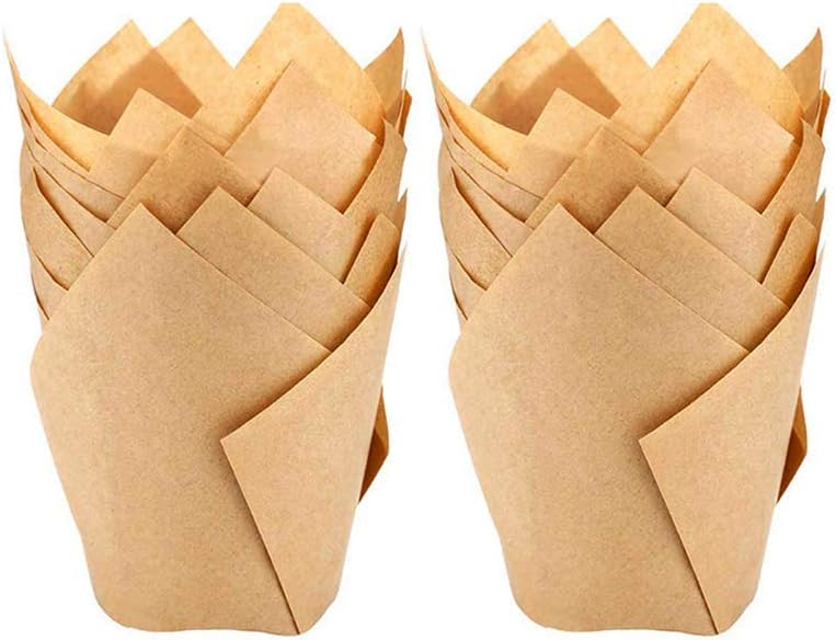 Baking Cups 100-Count Muffin Cups Standard Tulip Muffin Cupcake Natural Cupcake Paper Liners for Wedding Birthday Christmas Party Baby Shower Anniversaries All Festivals (Light/Brown)