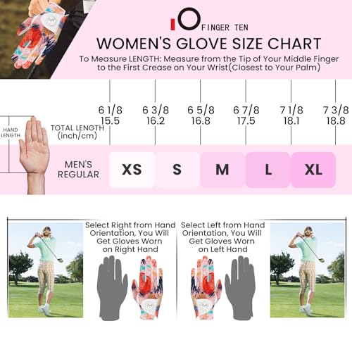 finger ten golf gloves women left right hand leather with ball marker 1 pack colored glove for ladies right left handed golfer all weather grip