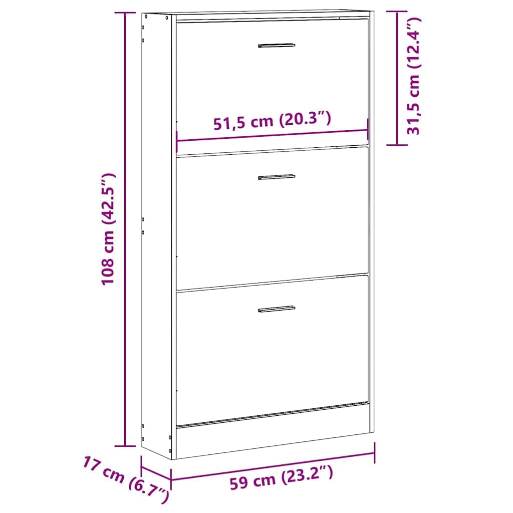 Sonoma kompozytowa drewniana szafka na buty 59x17x108 cm z 3 szufladami