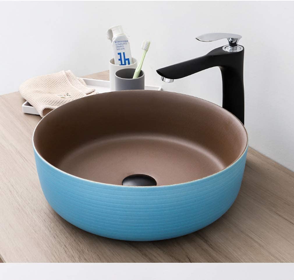 Ceramiczna Umywalka Łazienkowa, Umywalka Nablatowa, Okrągła, Porcelanowa, Ceramiczna, Artystyczna Umywalka Łazienkowa Z Odpływem Ze Stali Nierdzewnej, 25,7 X 5,9 Cala, Ni