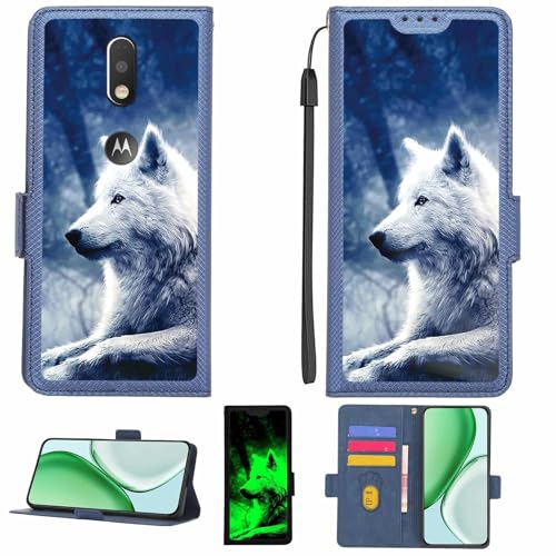 Kinetijy Case Compatible for Moto G4 Plus Phone Case Flip Cover [with Tempered Glass Screen Protector][RFID Blocking][Luminous Effect] LPT-Lang