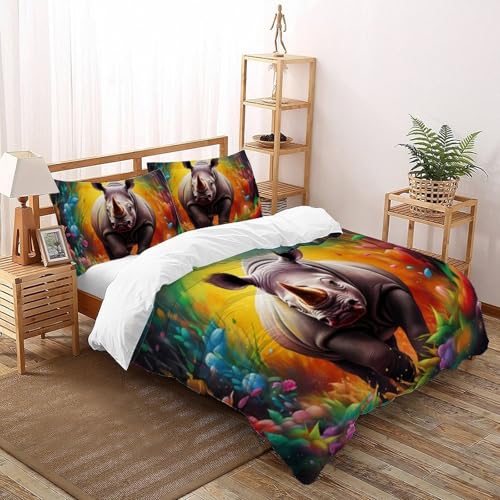 Parure rhinocéros 3D microfibre douce housse 220x240 et 2 taies