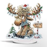 DIY Tabletop Diamond Art Painting Kit,Special Shaped Rhinestone Desk Placement Ornament,Home Stand Up Gem Painting Craft Kit Gift,Double Sided(Christmas Moose)