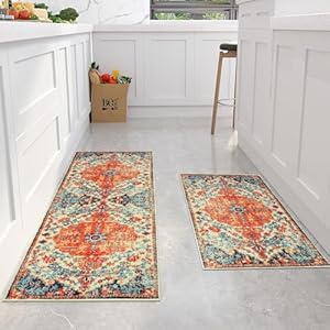 Cekene Oriental Kitchen Carpet Runners Non Slip Washable Kitchen Rug Runners Absorbent Boho Low Pile Floor Mat for Bedroom Entrance Laundry Room(50x80cm+50x120cm)