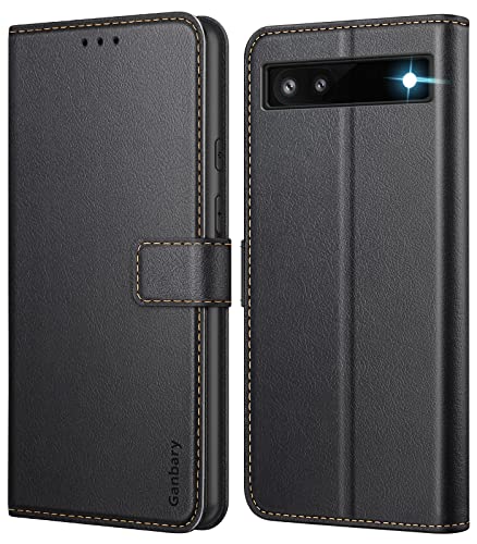 Ganbary Funda Compatible con Google Pixel 6a, Funda Tapa Libro Movil Carcasa PU Cuero para Google Pixel 6a [Protección Completa] [Ranura para Tarjeta] [Cierre Magnético][Función de Soporte], Negro