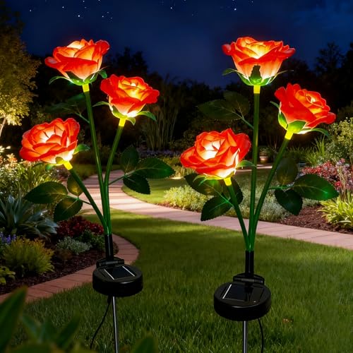 XVZ Lumière Solaire Extérieur Jardin, Lampes LED Rose solaires avec plus grande fleur et large panneau solaire, étanche Deco Jardin Exterieur pour jardin,...