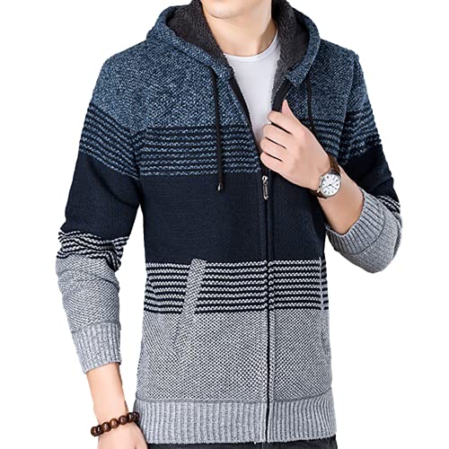 Puwei Men's Full Zip Hoodie Sweater Casual Thick Color Block Slim Sweatshirt Jacket(1854-Blue-L) #TOP26