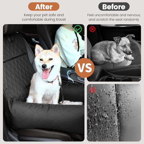 Hundebett Autositzbezug Pet Car Booster Seat 2 in 1 Front Back Protector Pet Lookout Tragbarer Autositzabdeckung Hundetransport Vordersitz mit dickem Zwinger und Sicherheitsgurt (Schwarz, M)