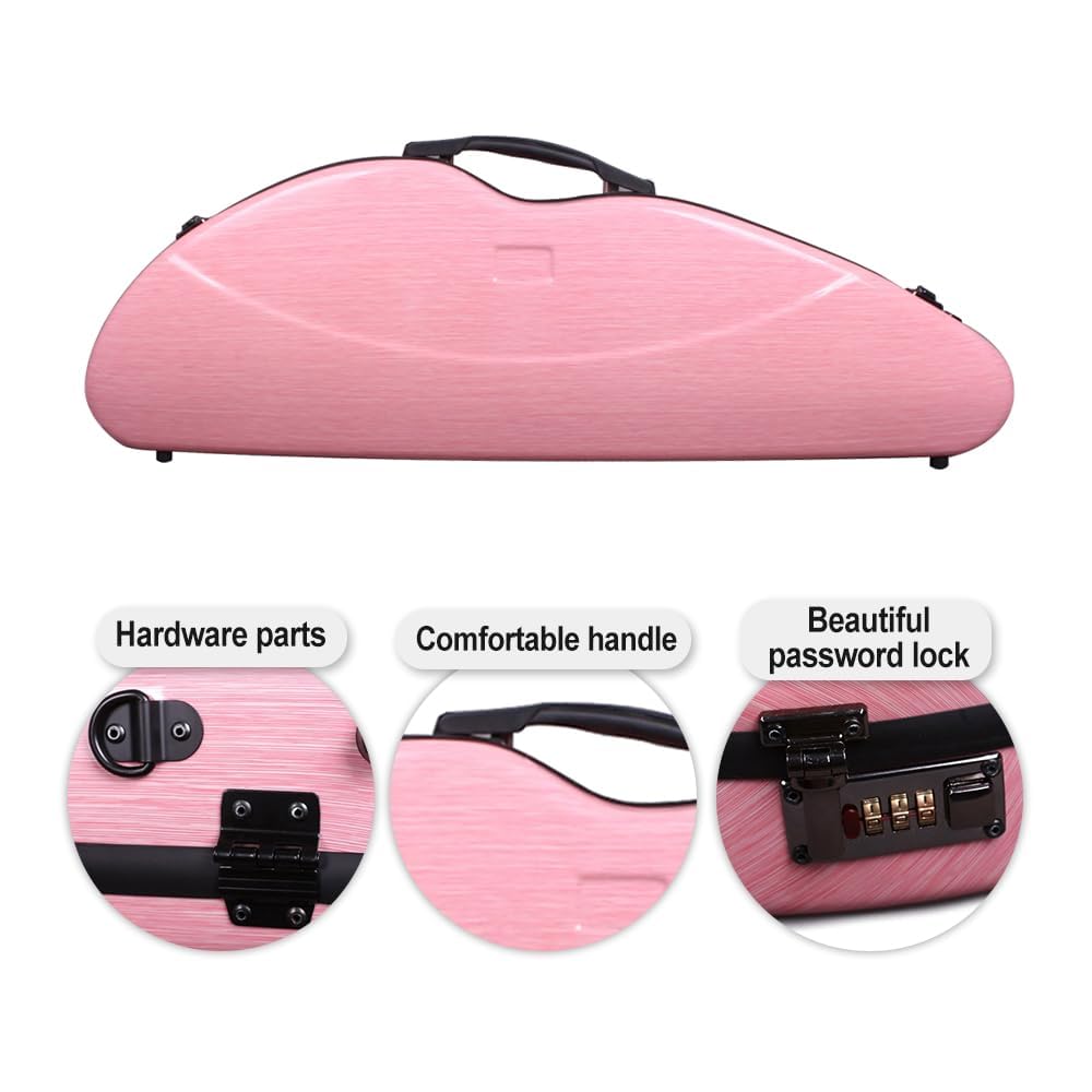 yinfente Custodia per violino 4/4 Full Size 1.9kg In Fibra di Carbonio Mezzo Rotondo Forma Viloin Bag Con Cinturino Combinazione Blocco E Accessori Borsa Rosa