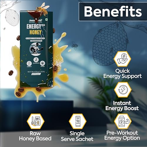 Image of Jeena Sikho Energy Max Honey with Caffeine | Pre Workout Energy Booster | Instant Energy, Stamina & Focus | Raw Honey Based Energy Sachets for Men & Women | 30 x 20g
