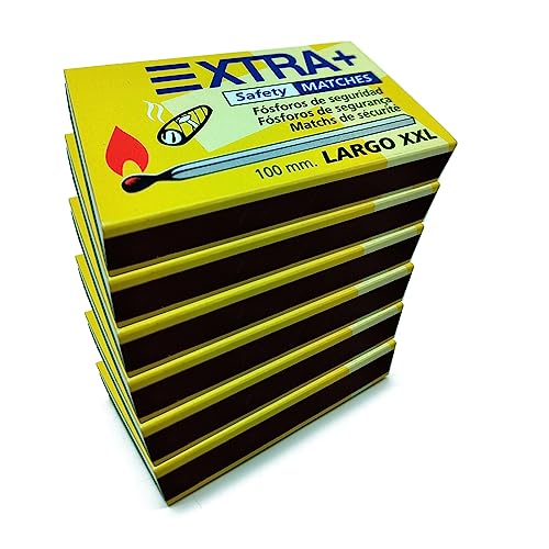 ACAN Tradineur - Pack de 6 Cajas de cerillas Super Largo XXL, 300 cerillas totales, fósforos de Seguridad Super Largos para cocinas, barbacoas, chimeneas, Estufas (10 cm)
