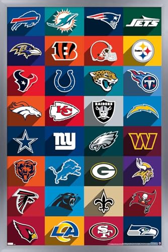 Trends International NFL League - Logos 24 Wall Poster, 22.4L x 14.7W, Silver Framed Version