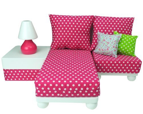 18 Inch Doll Furniture Set White Chaise Chair Ottoman Lamp