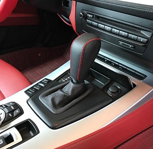 Eppar New Protective Shift Knob Cover 1PC for BMW 3 Series E90 2007-2011 318i 320i 325i 330i 335i (Black-Red Line)